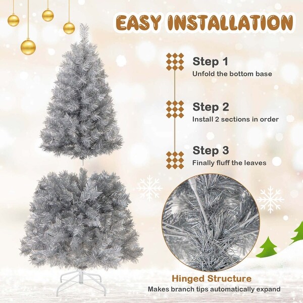 5/6/7 FT PreLit Silver Tinsel Christmas Tree Artificial Xmas Tree