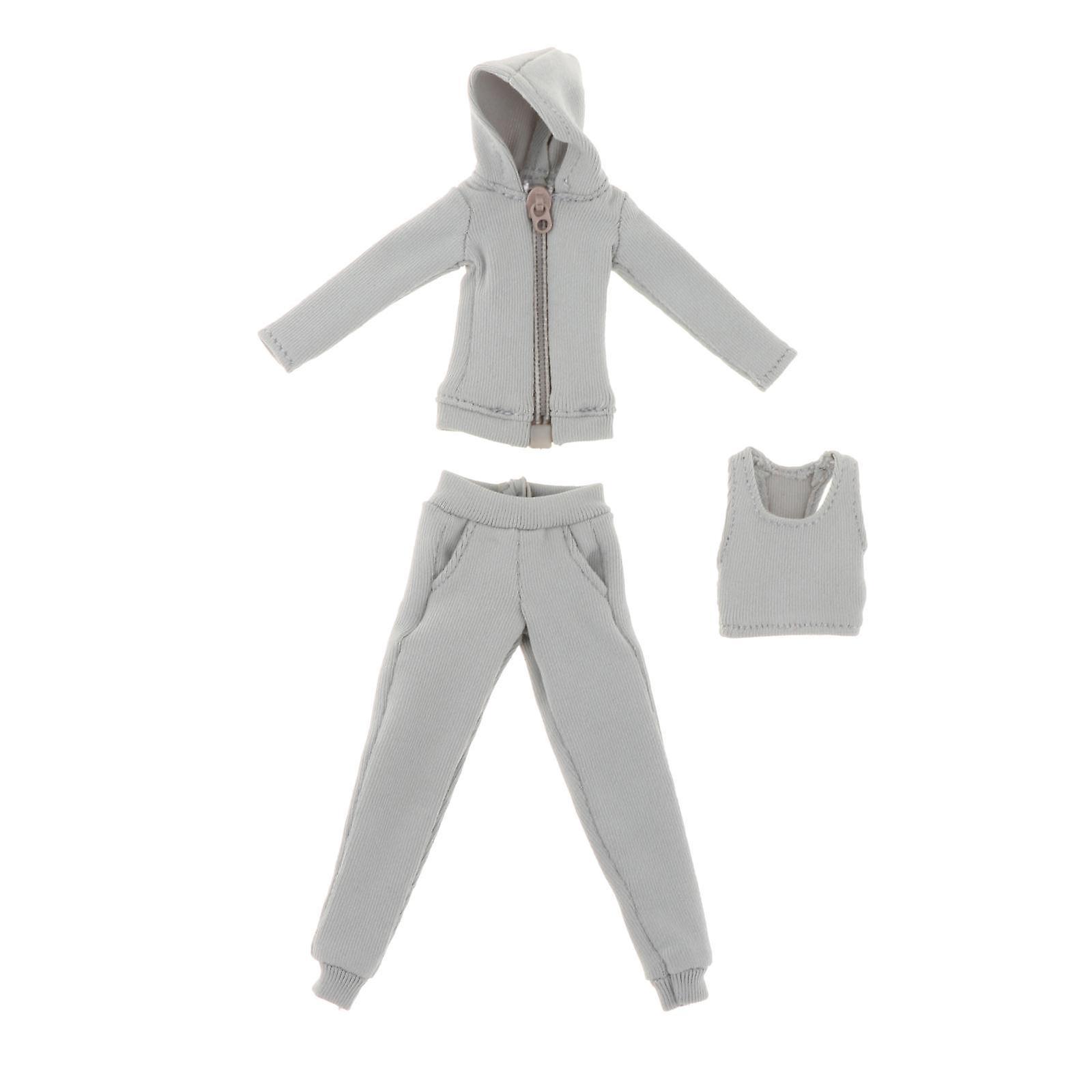 3x 1/12 Scale Hoodie Pants And Vest Costume For 6 Inch Female Action Figures Gray