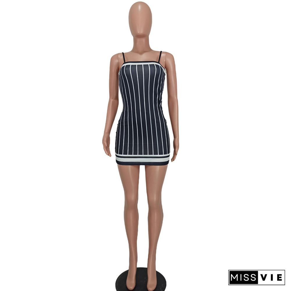 Y2K Striped Print Bodycon Strap Mini Dress