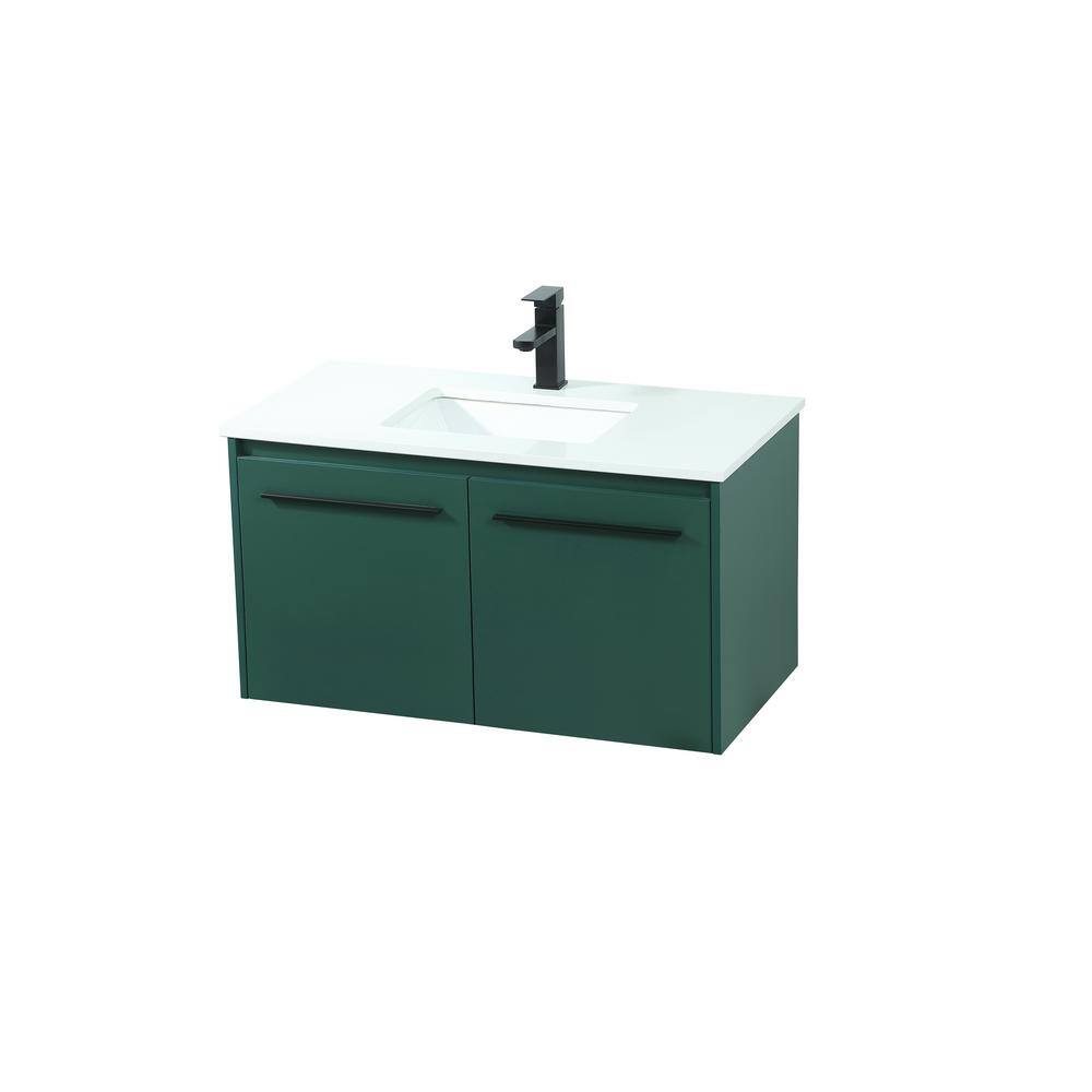 Simply Living 36 in. W x 18 in. D x 19.7 in. H Bath Vanity in Green with Ivory White Quartz Top SL133608MGN