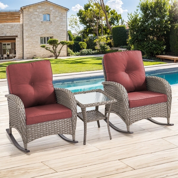 Gymojoy Patio Furniture Set PE Wicker Rocking Chairs and Side Table