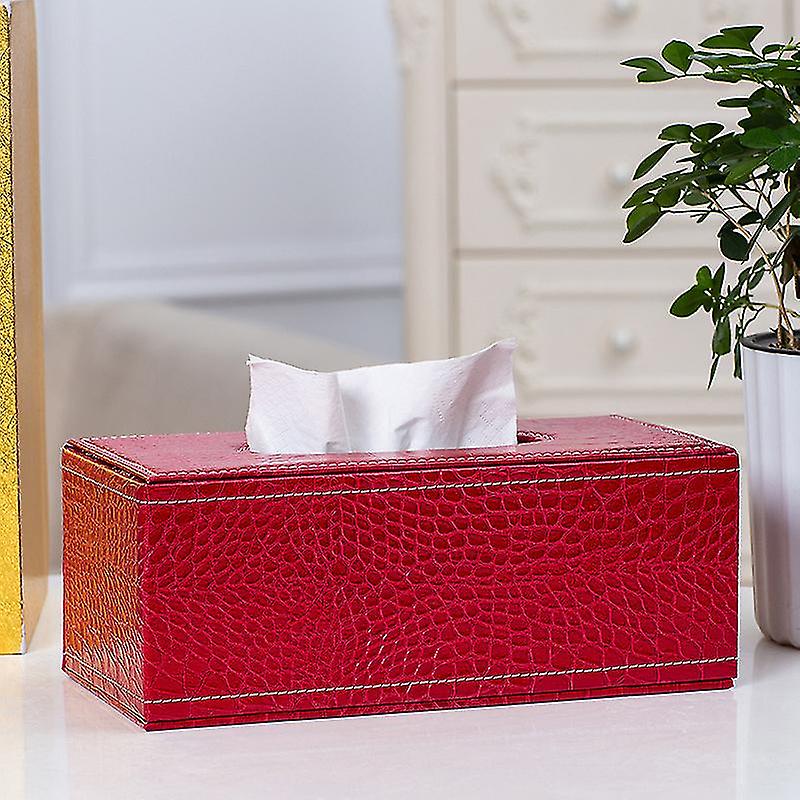 Pu Leather Home Office Rectangular Tissue Box， Car Tissue Box， Red