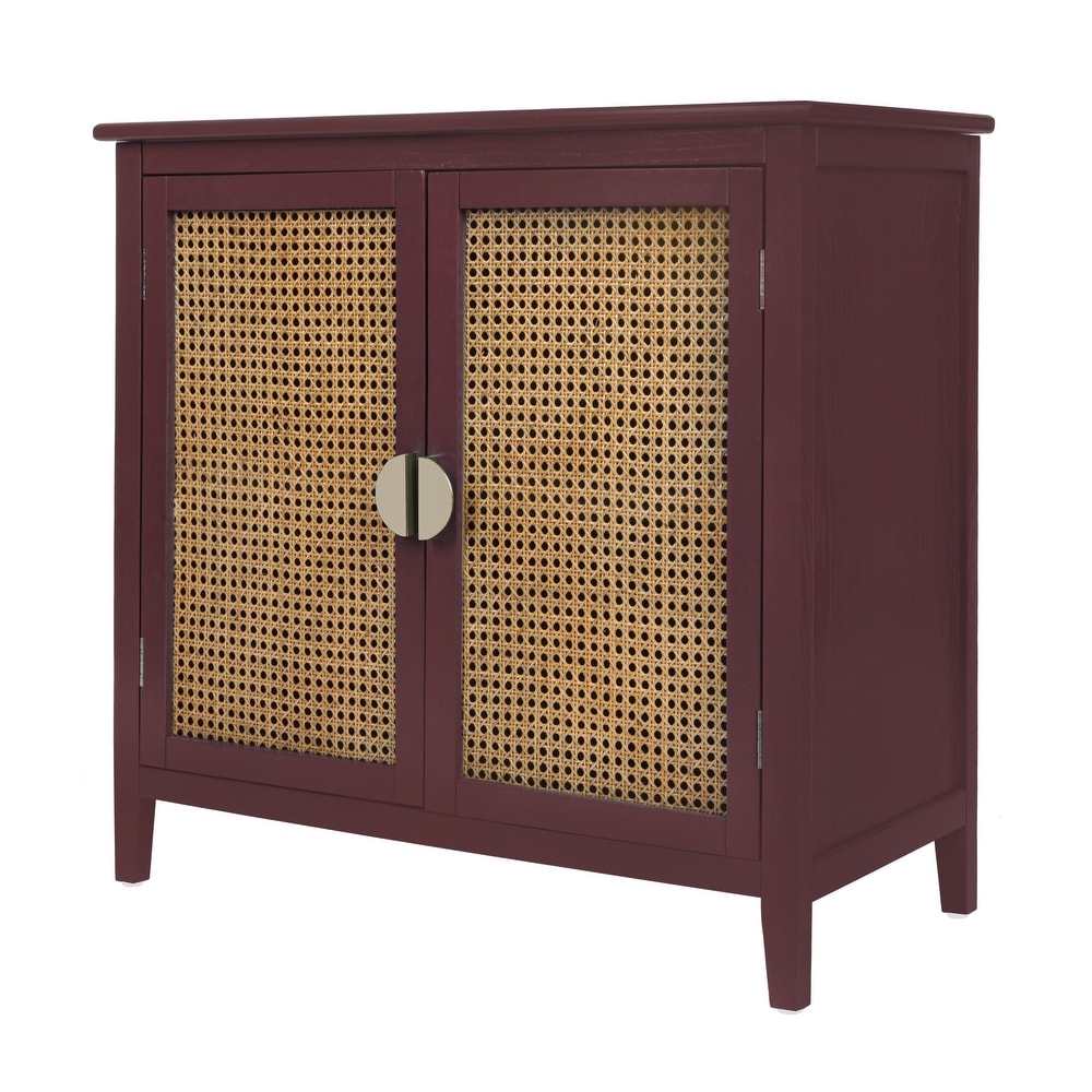 Set of 2 Wooden 2 Door Naturel Rattan Cabinet   31.5\