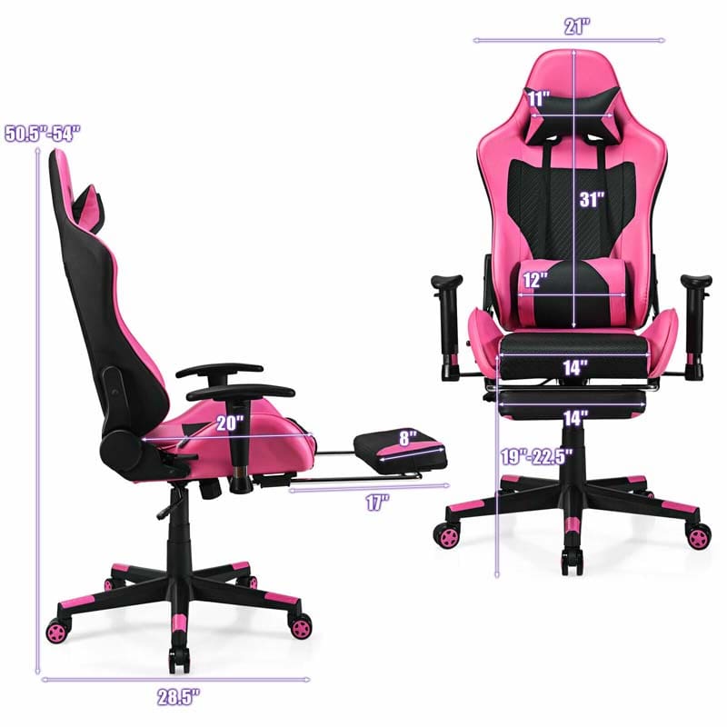 High Back E-Sport Massage Gaming Chair with Footrest & Headrest, Ergonomic PU Leather Gaming Seat, Video Game Chair Computer Chair