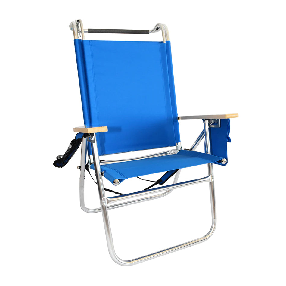 Big Tycoon Aluminum and Wood 4 Position Portable Folding Beach Chair with Canopy and Cupholder for Beach， Lake， Park， and Backyard