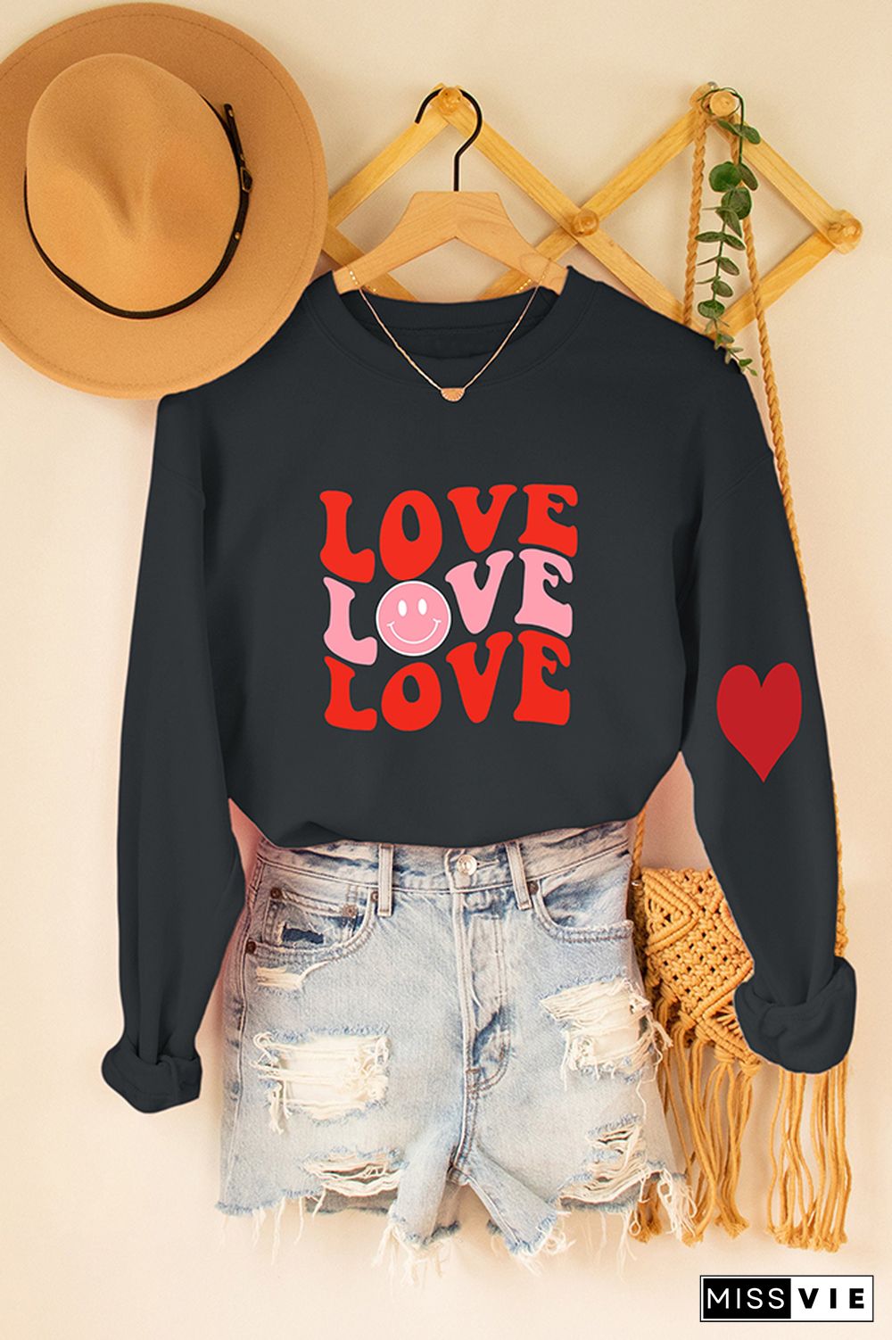 Valentines Day Heart Pullover Longsleeve Sweatshirt Wholesale