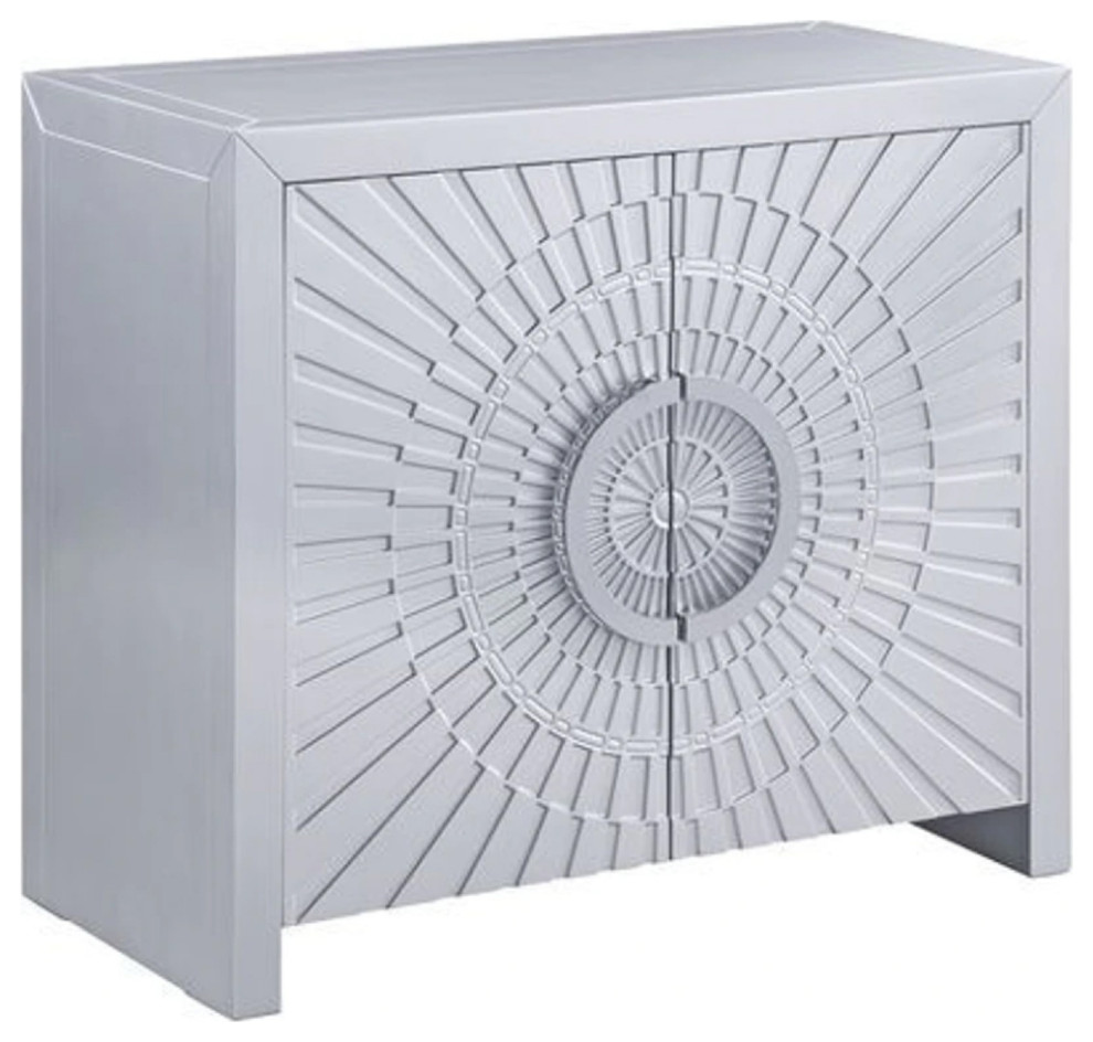 37 Inch 2 Door Wood Storage Cabinet Console Table Sunburst Design Silver   Transitional   Console Tables   by Dot  ampBo  Houzz