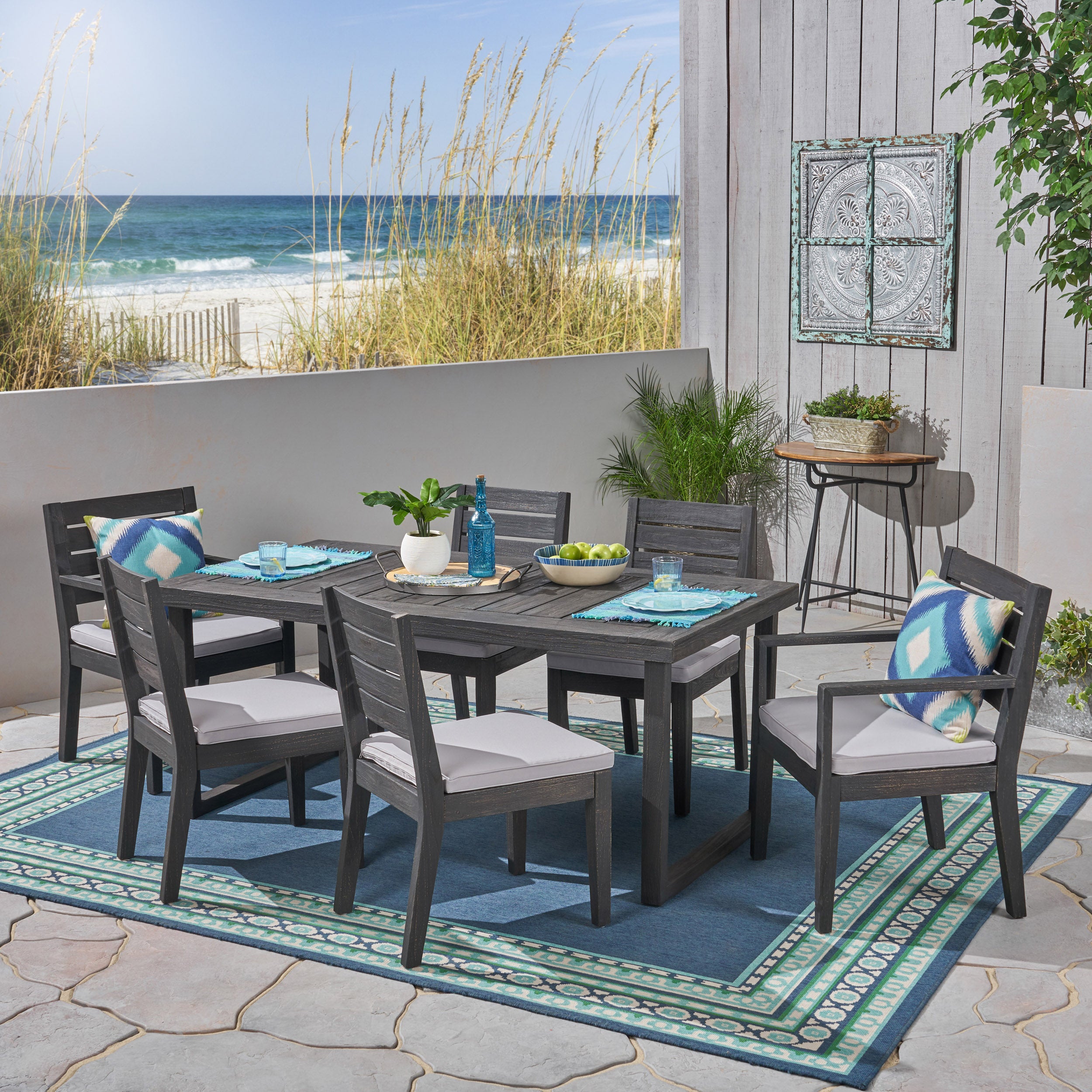 Kemp Outdoor 6-Seater Acacia Wood Dining Set