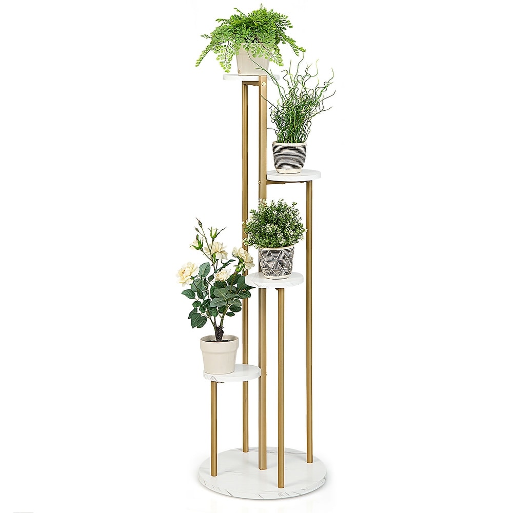 Costway 4 Tier Metal Plant Stand 48.5'' Tall Potted Planter Display   16'' x 16'' x 48.5'' (L x W x H)