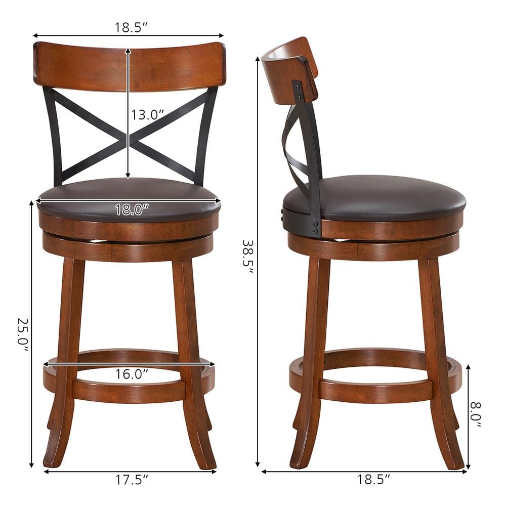 Costway Patio 38.5 in. Brown Bar Stools Dining Bar Chairs with Rubber Wood Legs (Set of 2) HW67488-24