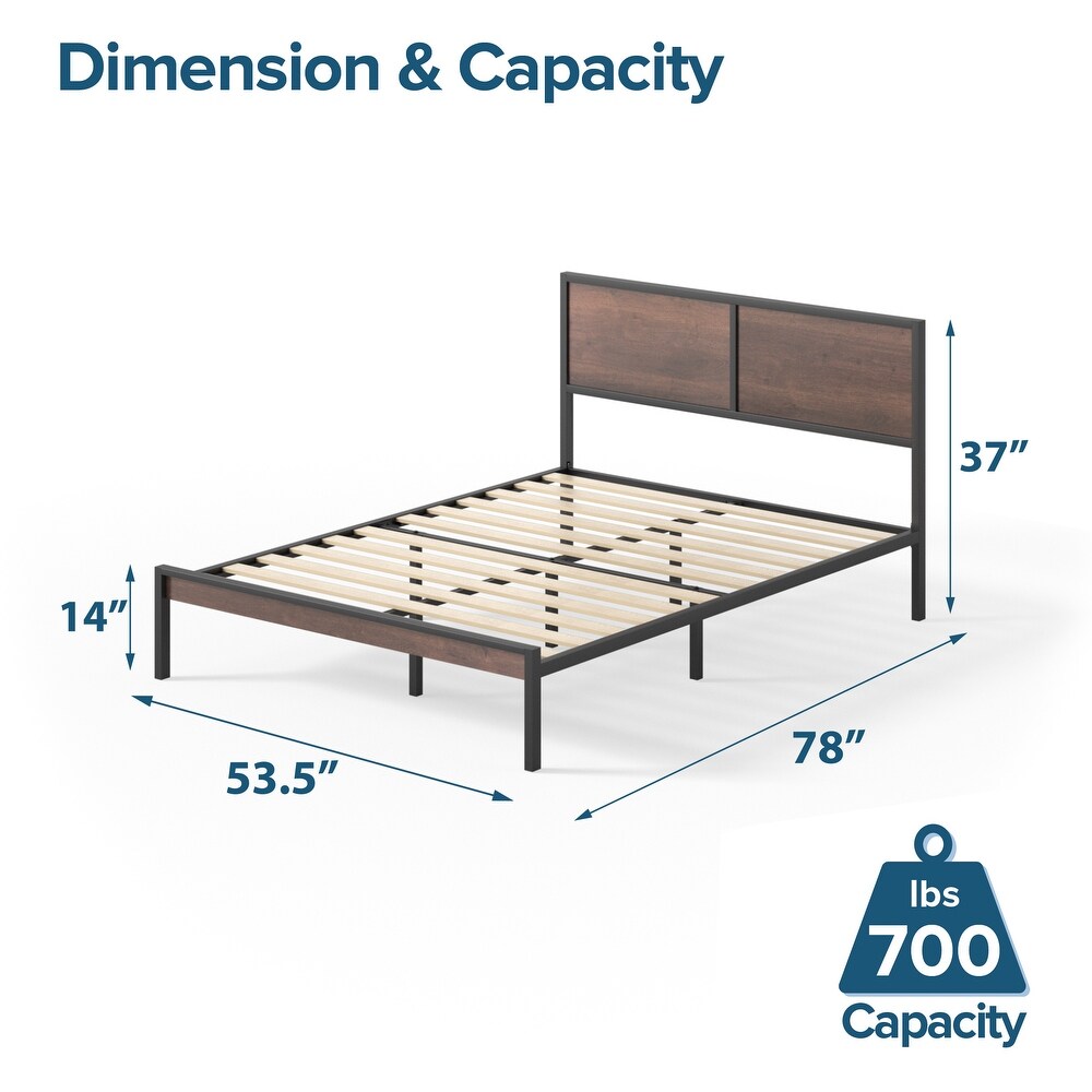 Priage by ZINUS Black and Brown Metal Platform Bed Frame with Split Headboard