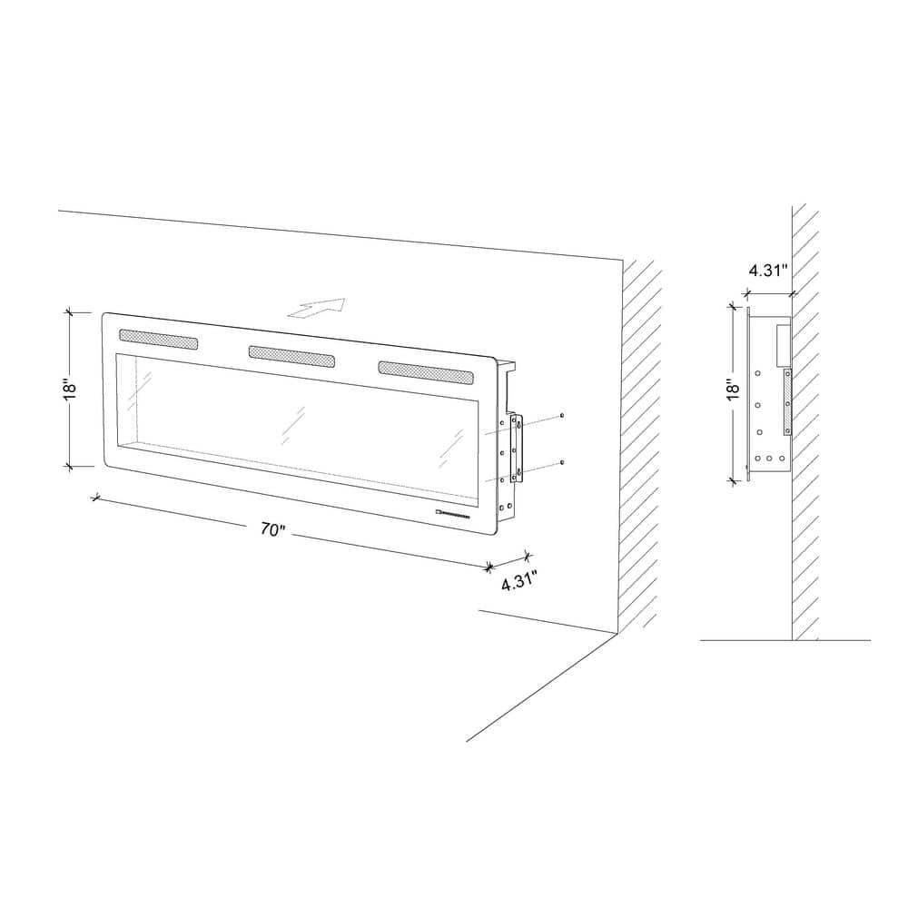 EDYO LIVING 72 in Wall Mount and Recessed Electric Fireplace in Black