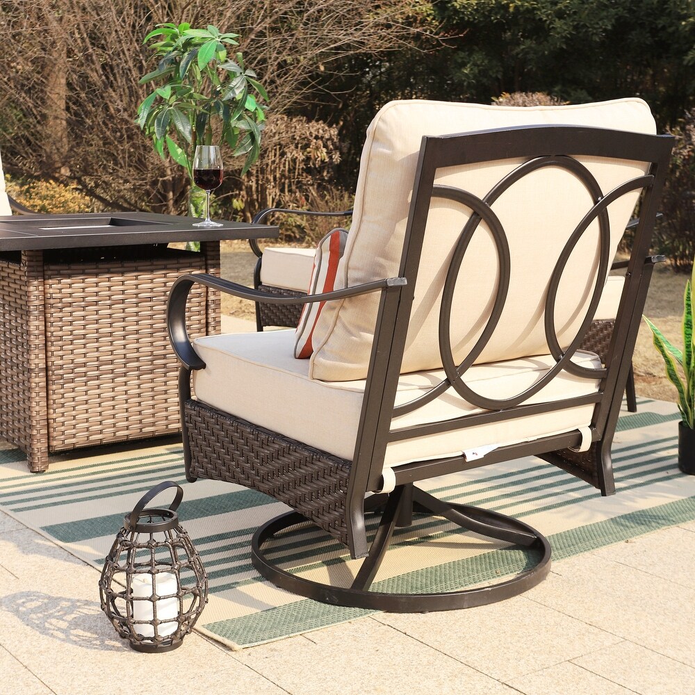 Wicker Patio Conversation Set with Gas Fire Pit Table