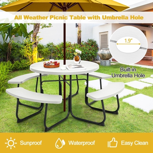 Costway Outdoor 8person Round Picnic Table Bench Set with 4 Benches and