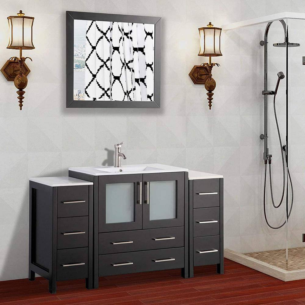 Vanity Art Brescia 54 in. W x 18 in. D x 36 in. H Bathroom Vanity in Espresso with Vanity Top in White with White Basin and Mirror VA3030-54E