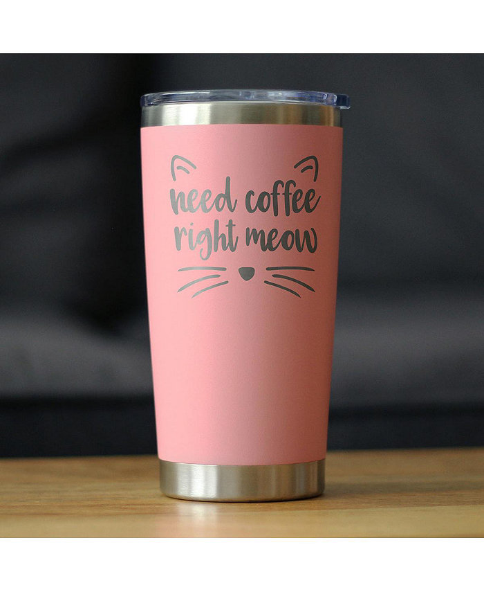 Bevvee Need Coffee Right Meow - Insulated Coffee Tumbler Cup with Sliding Lid - Stainless Steel Insulated Mug - Cat Themed Coffee Gifts