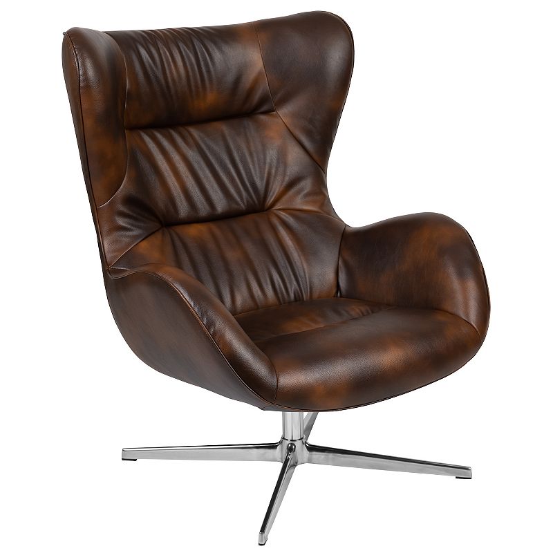 Merrick Lane Olwen Ergonomic High-Back Lounge Chair 360▲ Swivel Accent Chair Bomber Jacket Faux Leather Side Chair with 4 Star Alloy Base