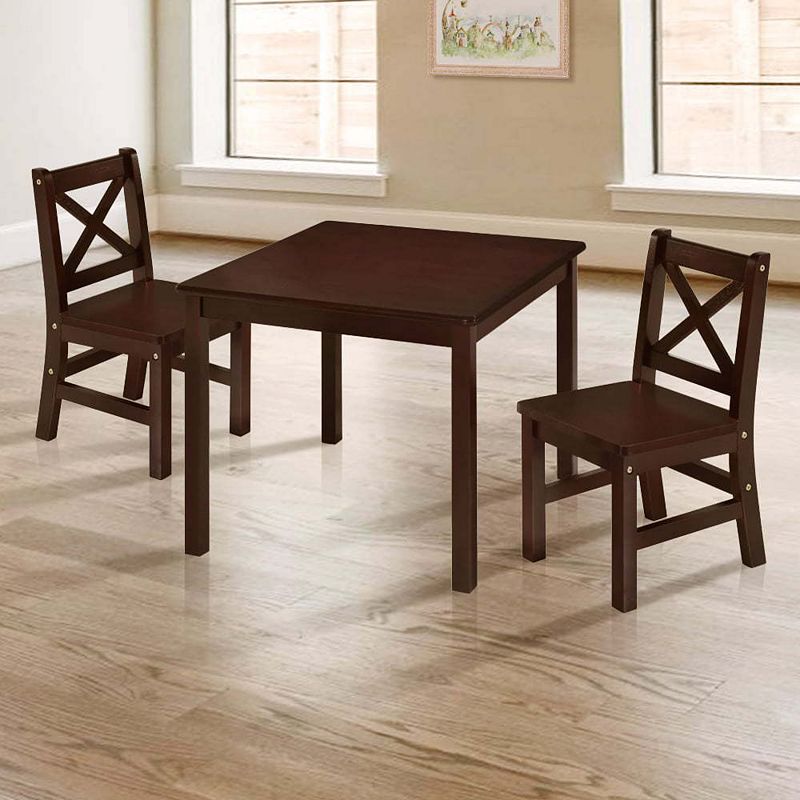 eHemco Solid Hard Wood Kids Table and X-Back Chairs， 3 Pieces Set