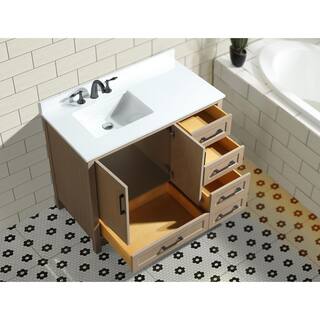 Ari Kitchen and Bath Huntington 42 in x 22 in D x 34.50 in H Bath Vanity in Oak Gray with White Engineered Stone Top with White Basin AKB-HUNTING-42-OAKGRY-WHTOP