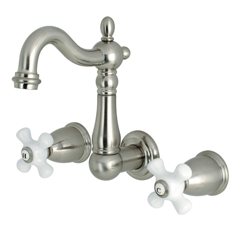 Kingston Brass Heritage 2-Handle Wall Mount Bathroom Faucet in Brushed Nickel HKS1228PX