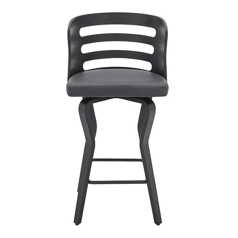 Verne 26 Swivel Gray Faux Leather and Black Wood Bar Stool