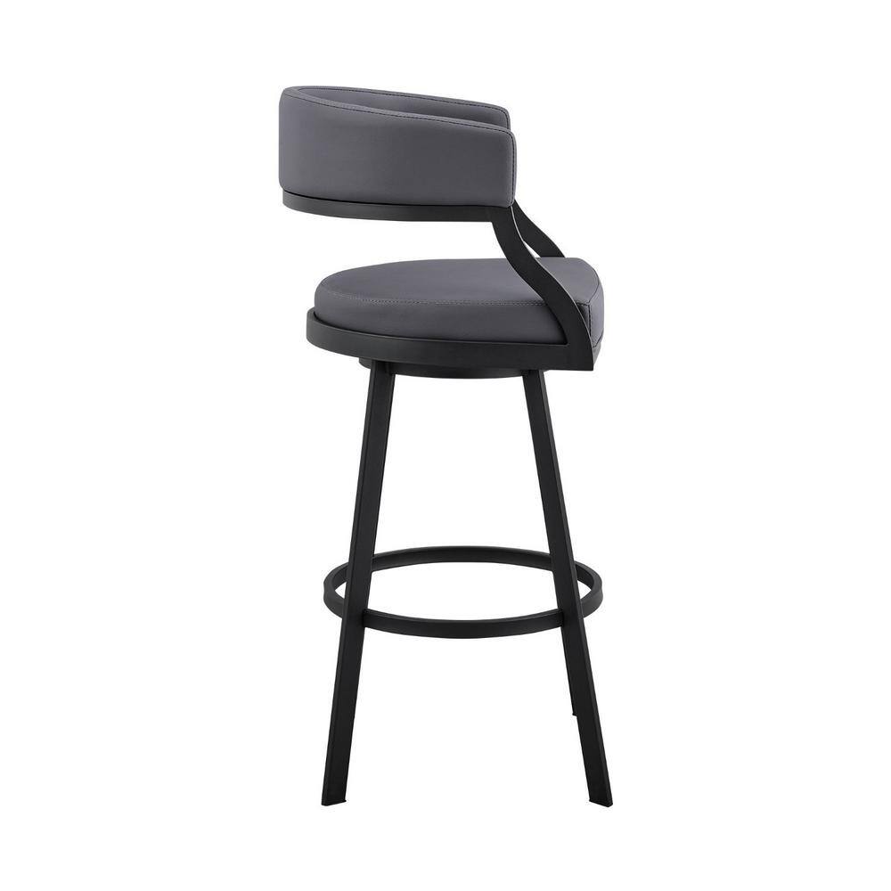 HomeRoots Julia 39 in. Grey Low Back Metal Bar Height (28-33 in.) Bar Stool with Faux Leather Seat 2000476758