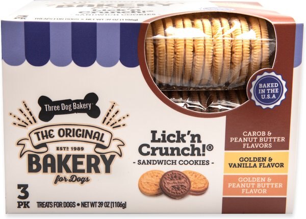 Three Dog Bakery Lick'n Crunch! Sandwich Cookies Dog Treats， 39-oz box