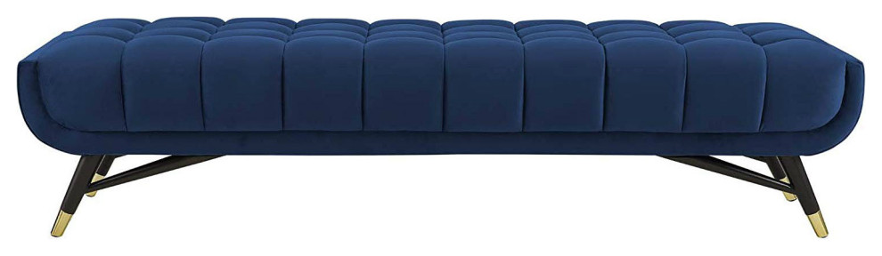 Velvet Fabric Tufted Sofa  Accent Bench  2 Lounge Chairs  Midnight Blue   Midcentury   Living Room Furniture Sets   by VirVentures  Houzz