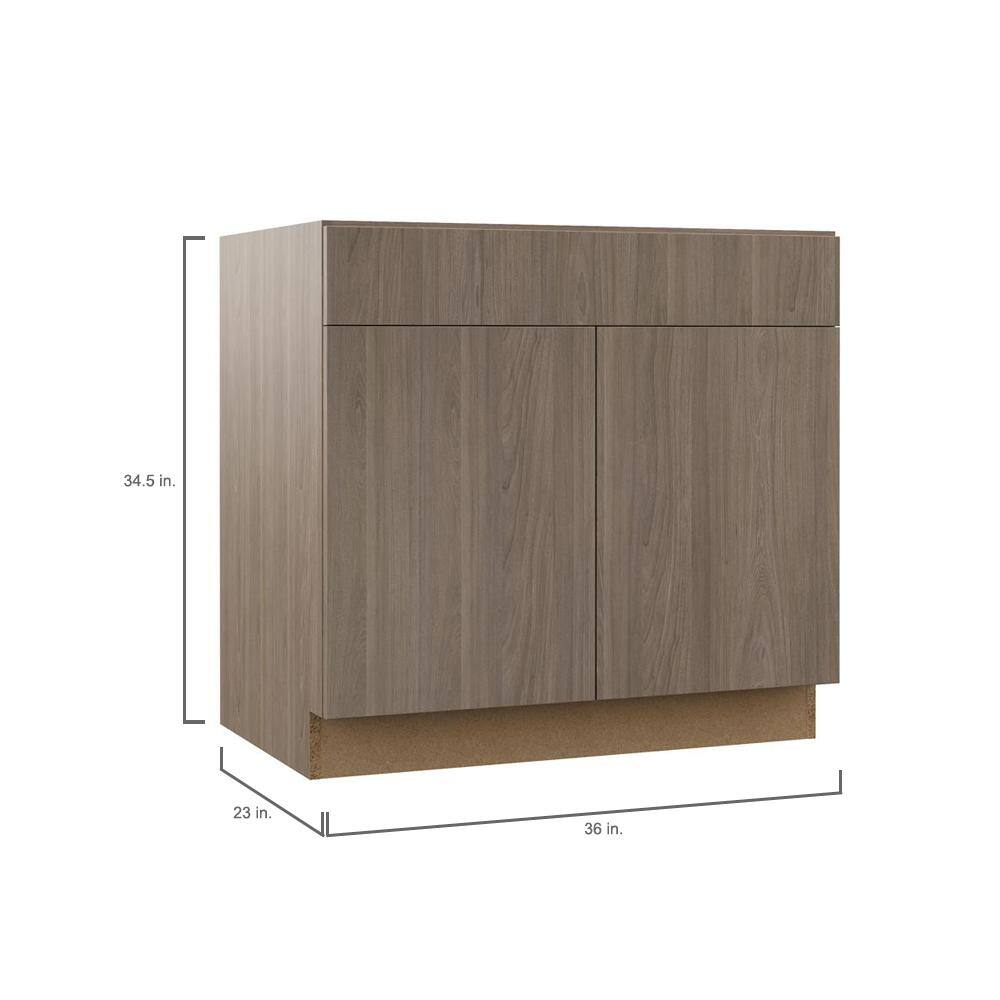 Hampton Bay Designer Series Edgeley Assembled 36x34.5x23.75 in. Sink Base Kitchen Cabinet in Driftwood BS36-EDDW