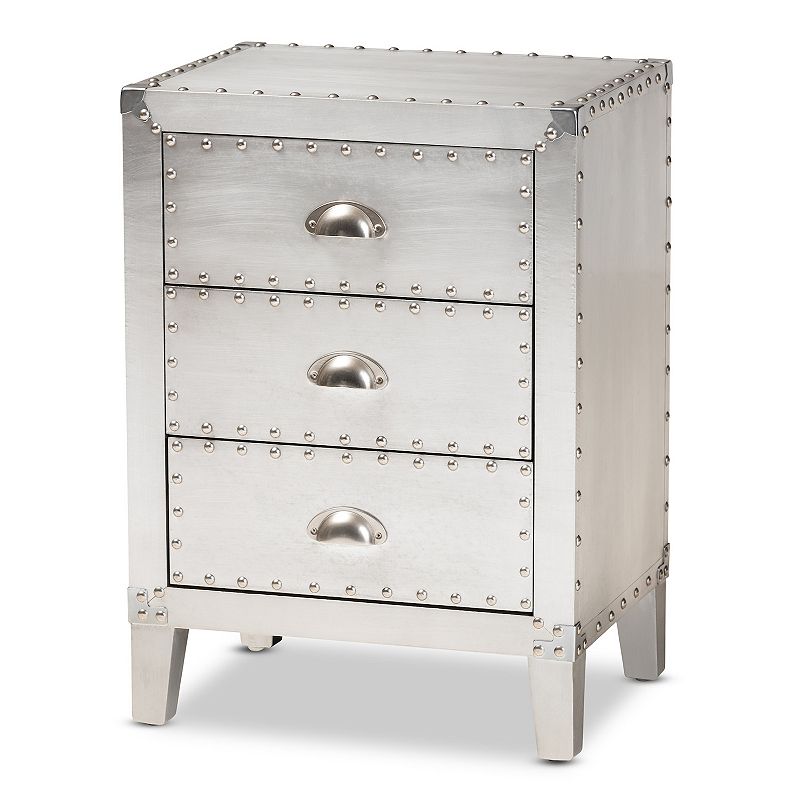 Baxton Studio Claude Silver 3-Drawer Nightstand