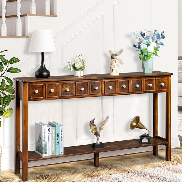 Console Table with Shelf and Different Size Drawers