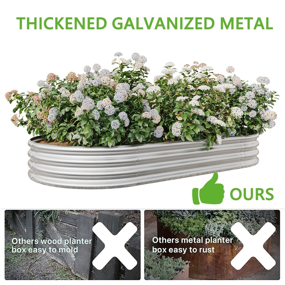 Outdoor Oval Galvanized Metal Raised Garden Bed Kit   7.4 x 3.7 x 1 ft