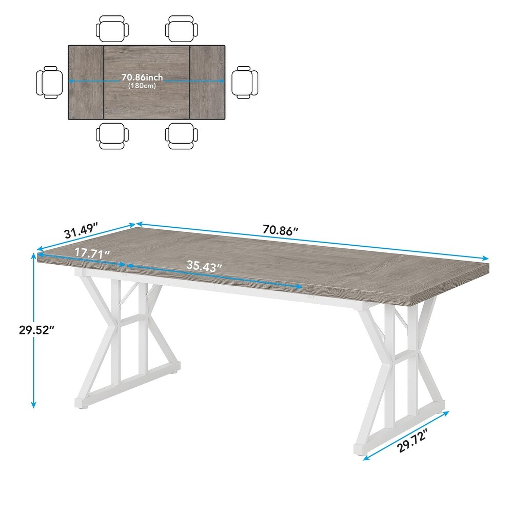 70.8 Inch Farmhouse Rectangular Wood Dining Table for 6 People