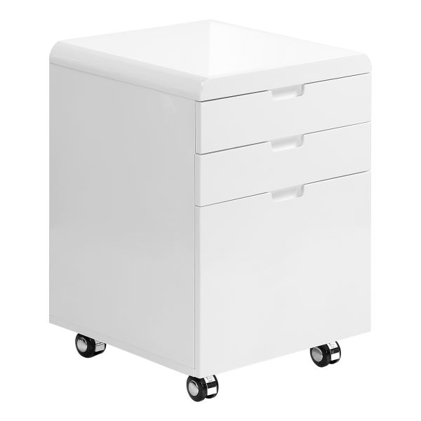 File Cabinet， Rolling Mobile， Storage Drawers， Printer Stand， Office， Work， Glossy White Laminate， Contemporary， Modern