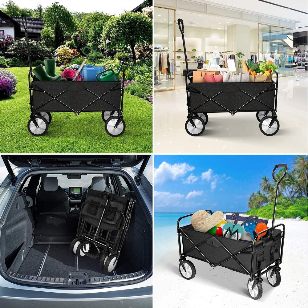 Heavy Duty Folding Portable Hand Cart with Removable Canopy  8 in. Wheels  Adjustable Handles and Double Fabric for Camping