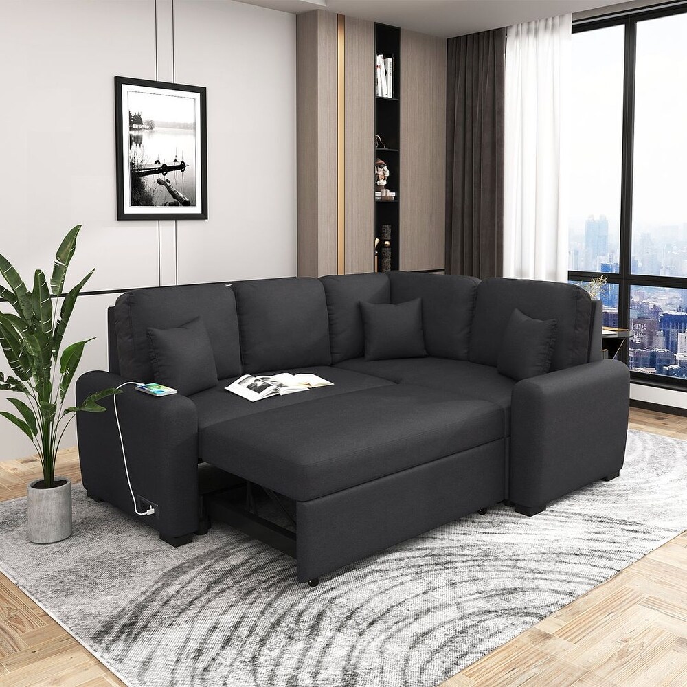 L Shape Reversible Convertible Sleeper Sectional Sofa Bed