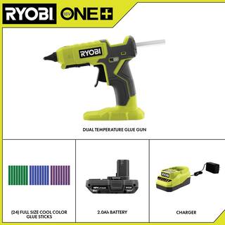 RYOBI ONE+ 18V Cordless Dual Temperature Glue Gun Kit w 2.0 Ah Battery Charger  Full-Size Cool Color Glue Sticks (24-Pack) P307K1N-A1932404