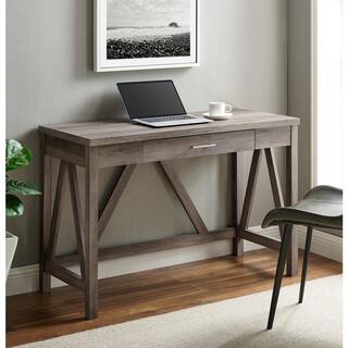 Walker Edison Furniture Company 46 in. Grey Wash Rectangular 1 -Drawer Writing Desk with Open Back HDW46AFGW