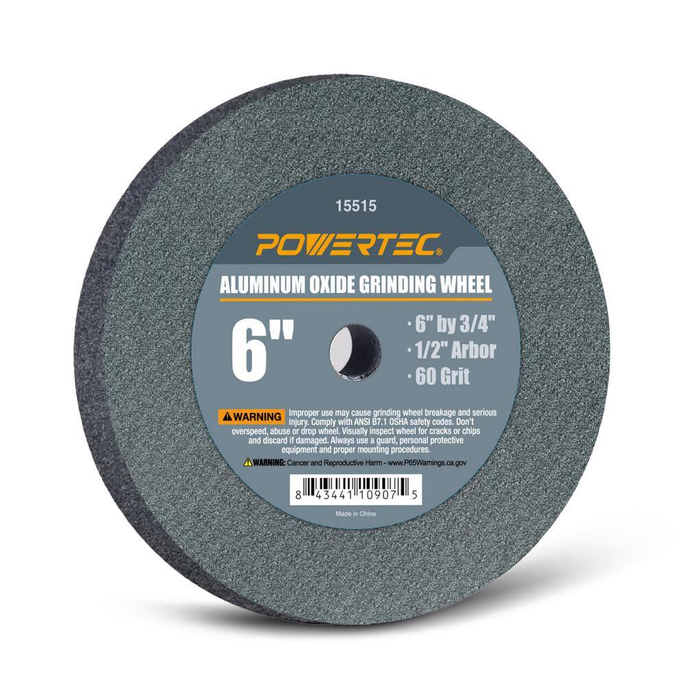 POWERTEC 6 in. x 34 in. 60-Grit 12 in. Arbor Aluminum Oxide Grinding Wheel 15515