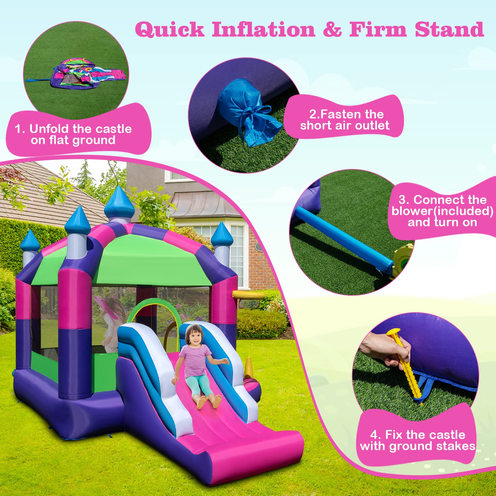 BOUNTECH Inflatable Bounce House with Canopy Overhead Cover