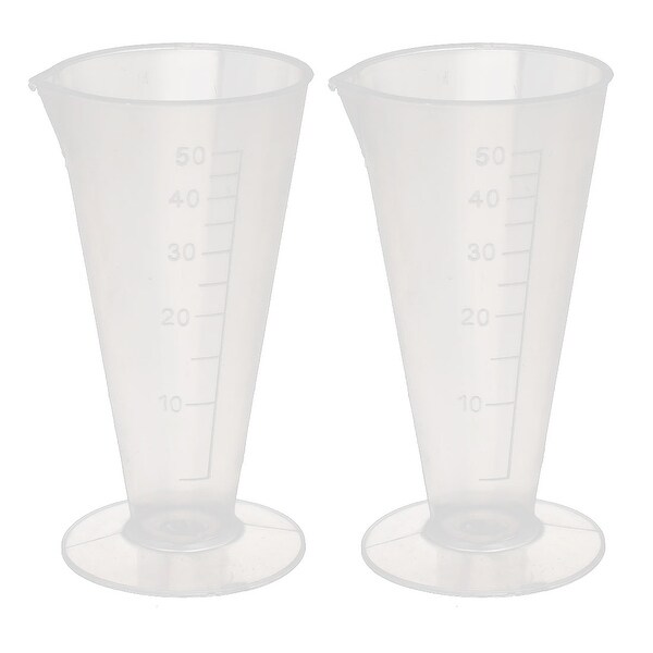 2pcs Kitchen Lab Plastic Conical Shape Measuring Cup 50ml Capacity - Clear