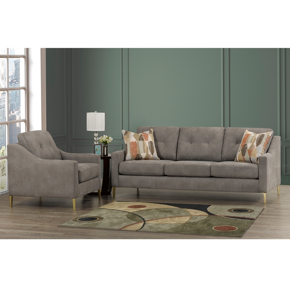 Weston Retro Modern Grey Fabric Tufted Sofa and Chair Set