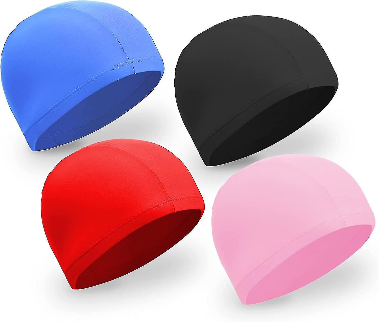 4pcs Elastic Swim Caps Colored Swim Hat Comfortable Fabric Swimming Hat Non-slip Swimming Cap Lightw
