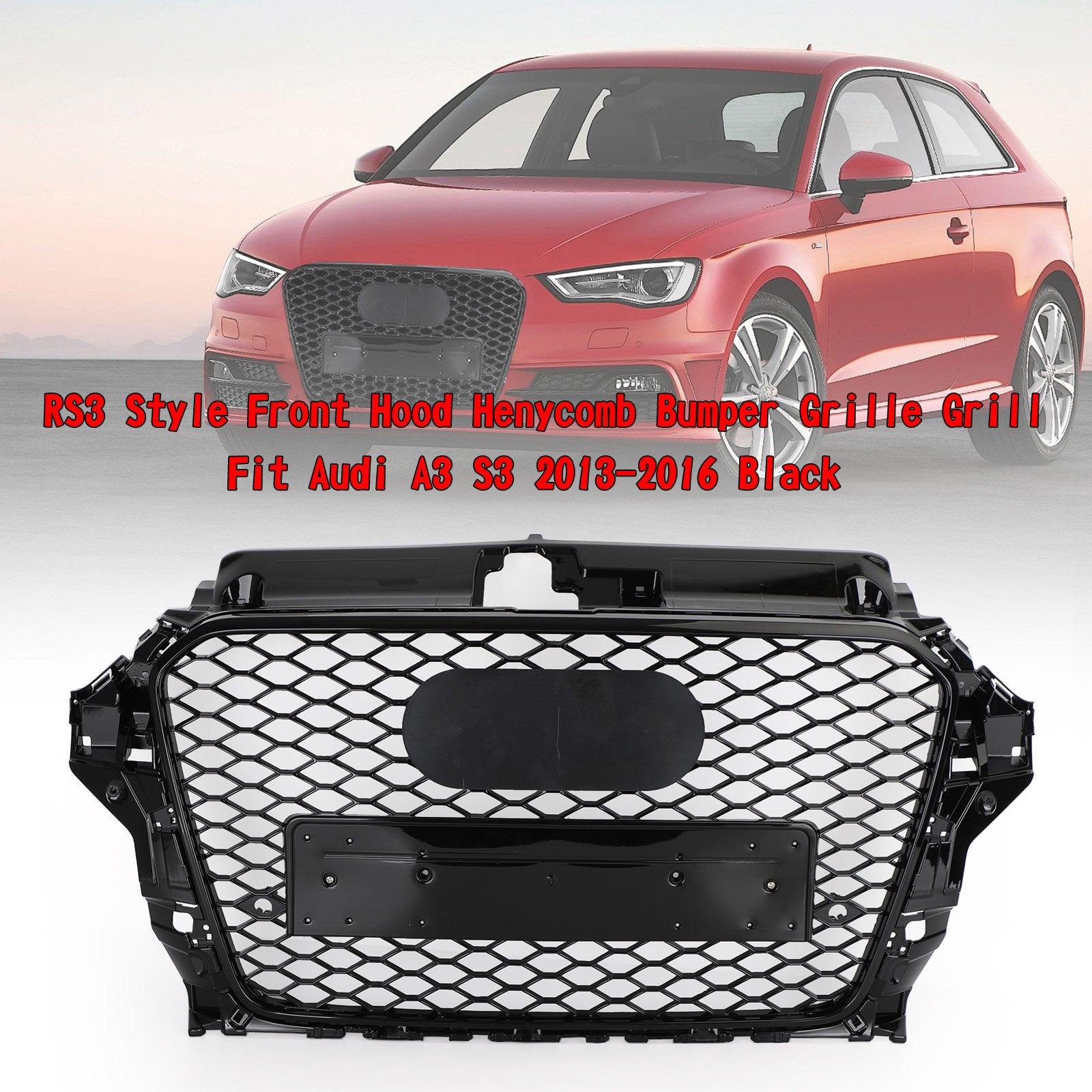 Fit for Audi A3 S3 2013-2016 RS3 Style Front Hood Henycomb Bumper Grille Grill Black