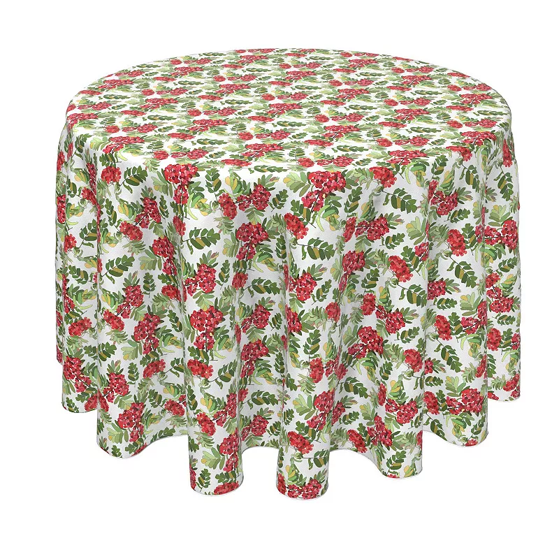 Round Tablecloth， 100% Polyester， 90 Round， Decorative Red Berries