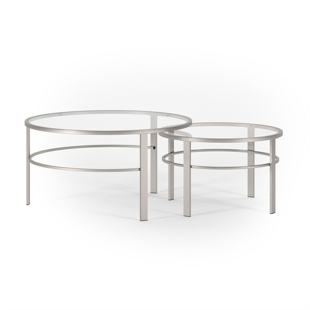 2 Piece Nested Metal amp Glass Coffee Table In Satin Nickel And Gray Henn amp hart