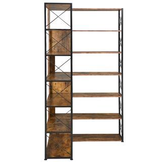 Asucoora Giltner 71 in. BrownBlack Metal 7-Shelf Corner Etagere Bookcase with Open Back NYZWJ001-BR