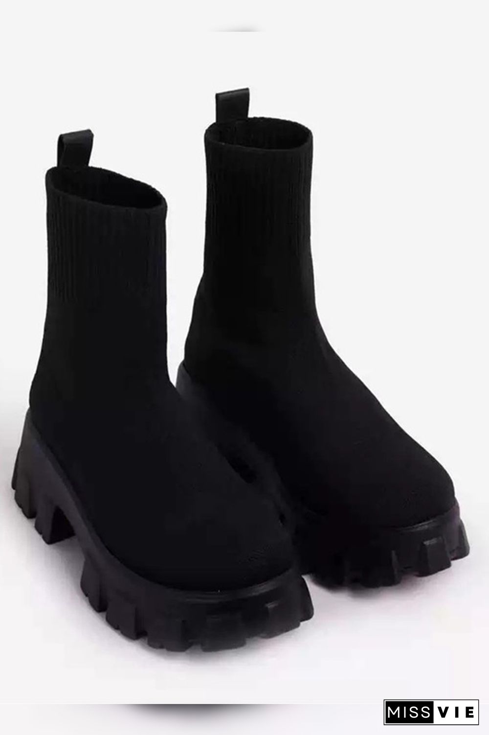 Thick Sole Stretch Knitting Ankle Boots