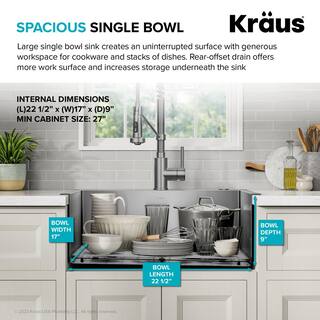 KRAUS Loften Stainless Steel 25 in. 1-Hole Single Bowl Drop-in  Undermount Kitchen Sink with Accessories KHT411-25