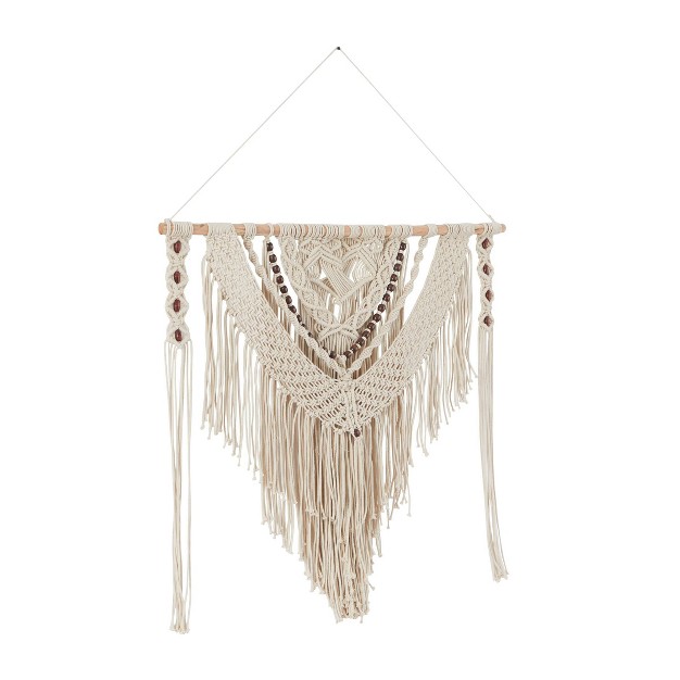 Cotton Macrame Handmade Intricately Weaved Wall Decor With Beaded Fringe Tassels Olivia amp May